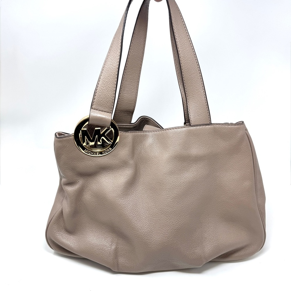 Michael Kors Fulton Large Shoulder Tote Tan Dark Dune Pebbled Leather Bag - Picture 14 of 14